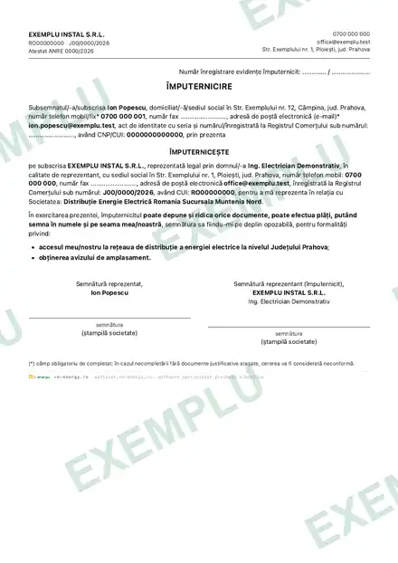 Împuternicirea — pagină dintr-un dosar demonstrativ